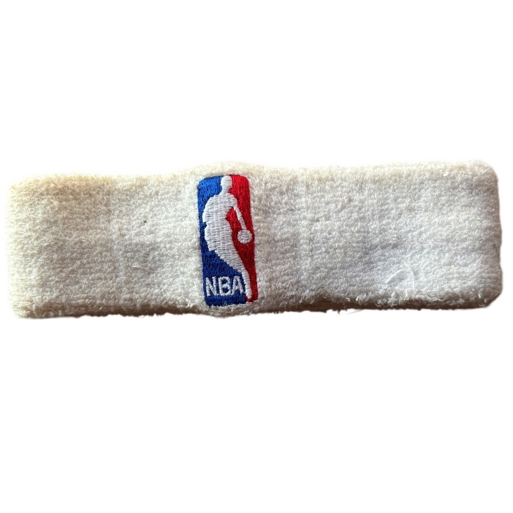 NBA Basketball Headband White Terry Cloth Embroidered Logo Athletic Sweatband